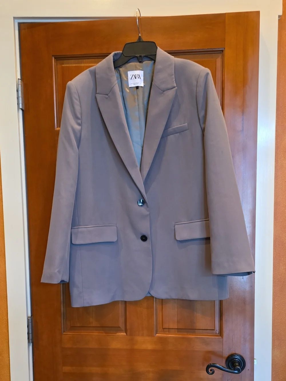 Zara Kahki Green Single-Button Blazer,oversized